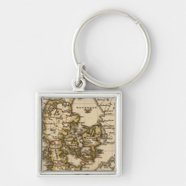 Danmark och Island 2 Fyrkantig Silverfärgad Nyckelring (Framsidan)