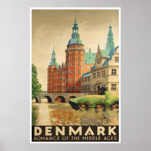 Danmark Resa Poster Retro Danskt Konsttryck