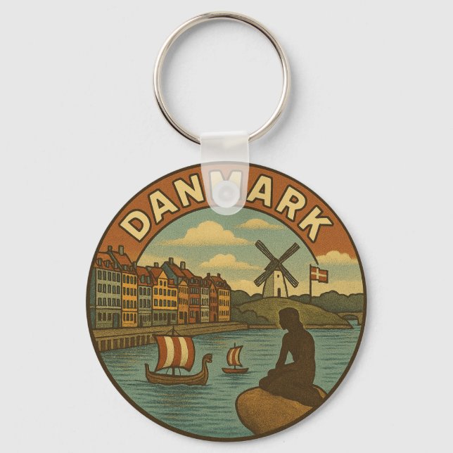 Danmark Resa Vintage Nyckelring (Framsida)