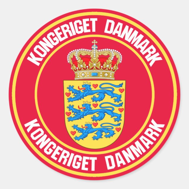 Danmark Round Emblem Runt Klistermärke (Framsida)