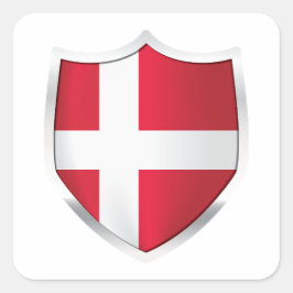 Danmark Silver Shield Flagga Fyrkantigt Klistermärke