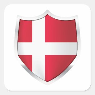Danmark Silver Shield Flagga Fyrkantigt Klistermärke