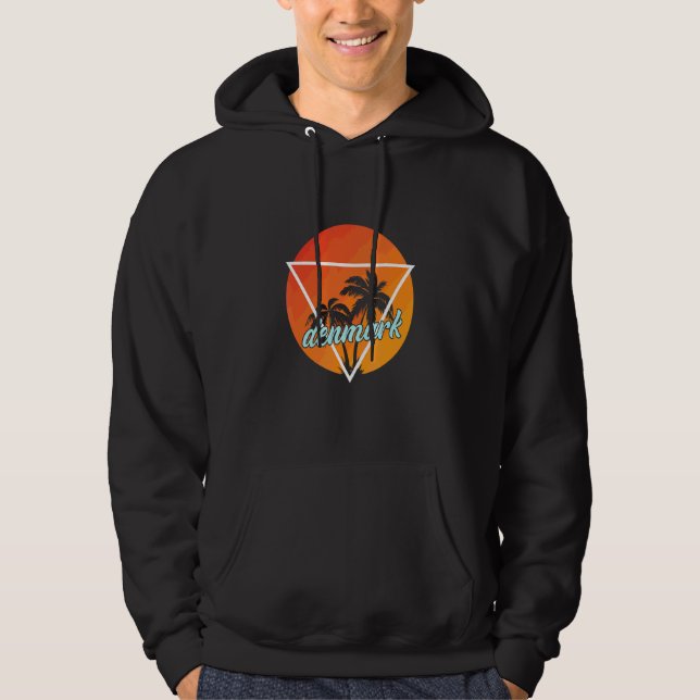 Danmark Sol Formad Triangel Med Palmer Hoodie (Framsida)