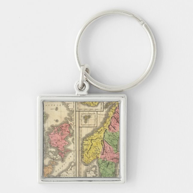 Danmark, Sverige och Norge Fyrkantig Silverfärgad Nyckelring (Framsidan)