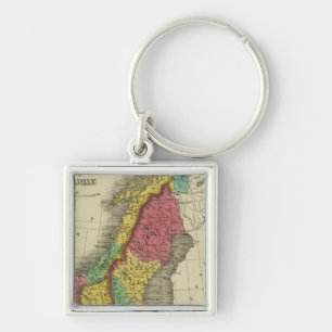 Danmark, Sverige och Norge Fyrkantig Silverfärgad Nyckelring