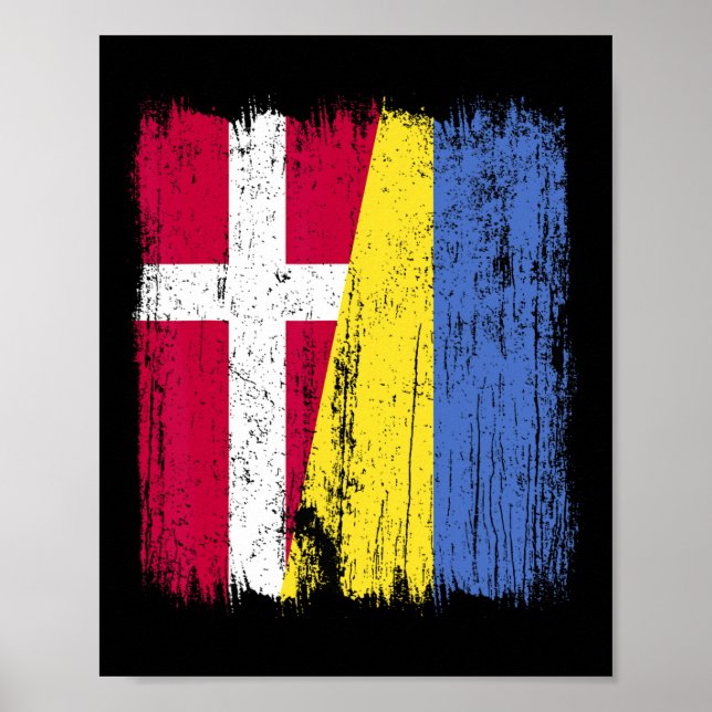 Danmark Ukraina Halv Flagga Dansk Ukrainsk Arv Poster (Framsidan)