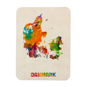 Danmark vattenfärgkarta magnet