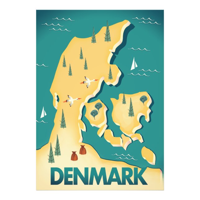Danmark Vintage stil karta reseinformation affisch Fototryck (Framsidan)
