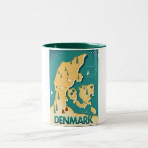 Danmark Vintage stil karta reseinformation affisch Två-Tonad Mugg