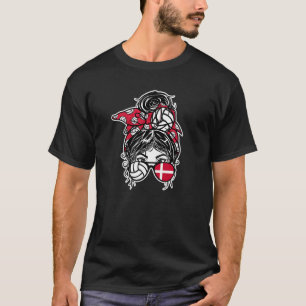 Danmark Volleyball Messy Bun Hair Girl Danish Fla T Shirt
