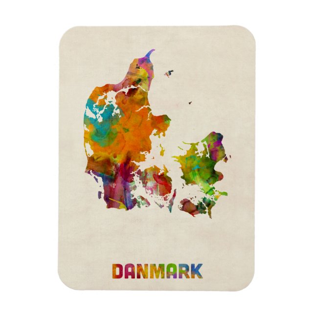 Danmark Watercolor Karta Magnet (Vertikal)