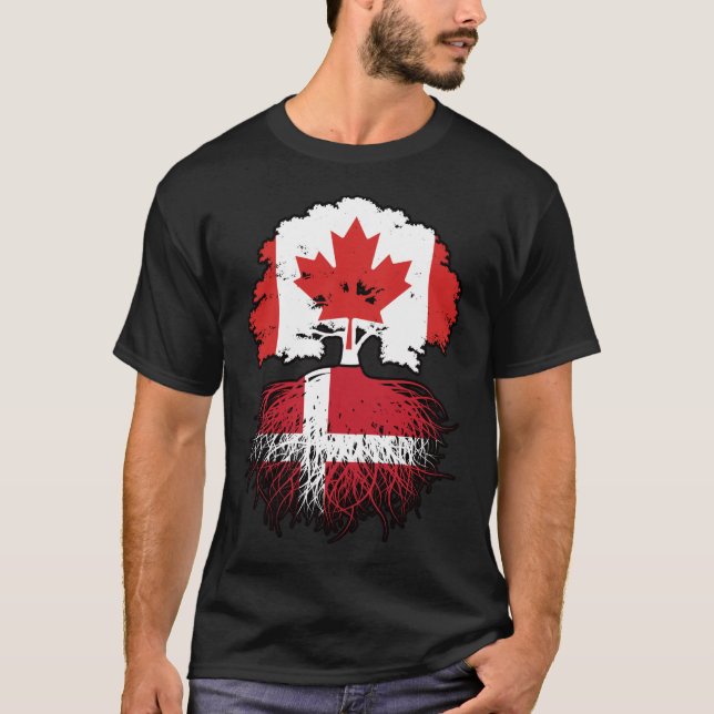 Danmarks Canadian Canada Träd Roots Flagga T Shirt (Framsida)