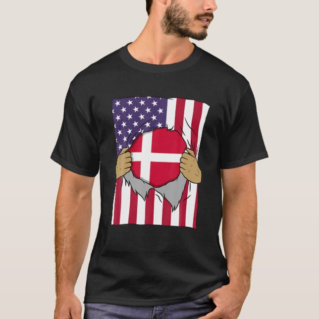 Danmarks Flagga Blood Inside Me Home Pride Dansk n T Shirt (Framsida)