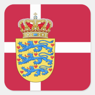 Danmarks Flagga & Jacka av Arm, Danmarks Flagga Fyrkantigt Klistermärke