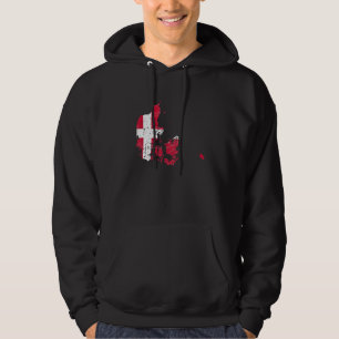 Danmarks flagga med dansk karta distressed hoodie