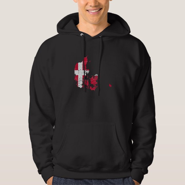 Danmarks flagga med dansk karta distressed hoodie (Framsida)