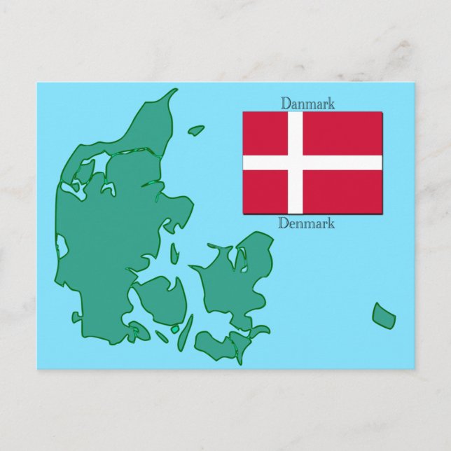 Danmarks flagga och karta vykort (Framsida)