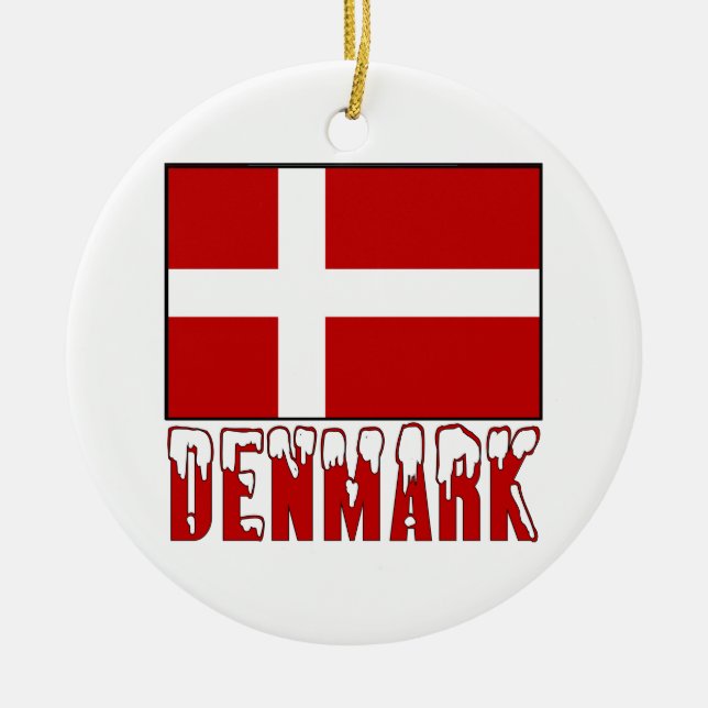 Danmarks flagga Snö Julgransprydnad Keramik (Framsidan)