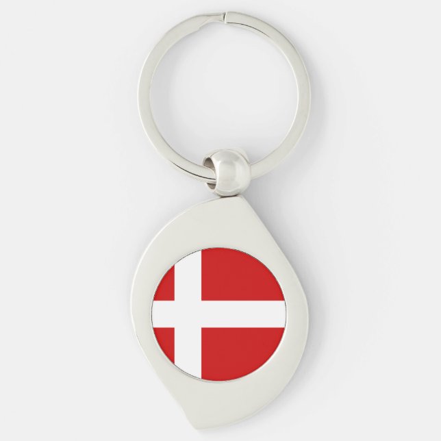 Danmarks flagga swirl silverfärgad nyckelring (Framsidan)