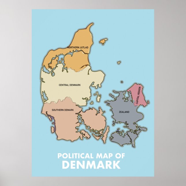 Danmarks politiska karta poster (Framsidan)