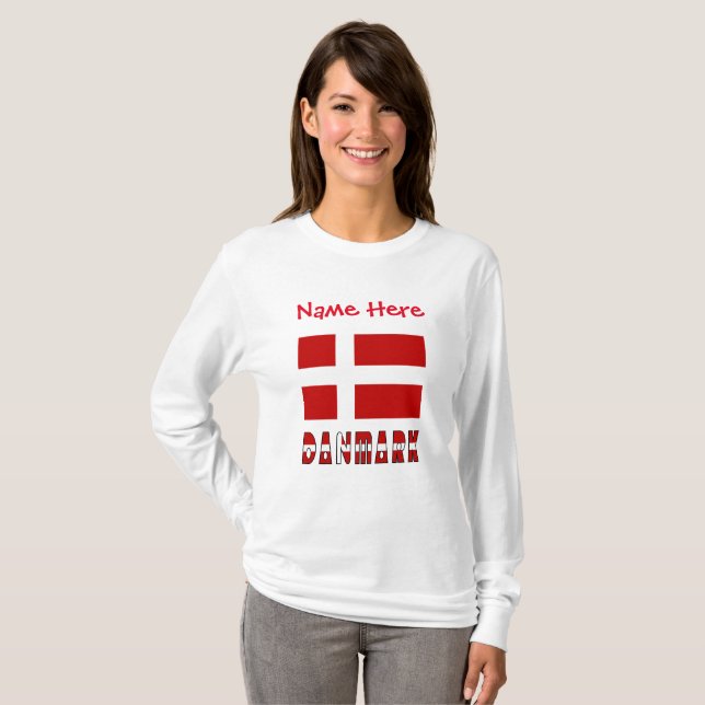 Dannebrog o Danmark Röd Personalisering  T Shirt (Hel framsida)