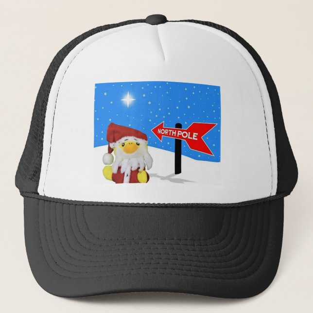 Danny Duck som tomte är på väg till Nordpolen. Keps (Framsida)