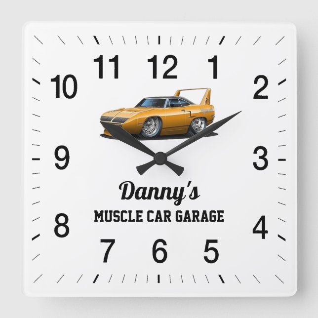 Danny's Muscle Car Garage Fyrkantig Klocka (Framsida)