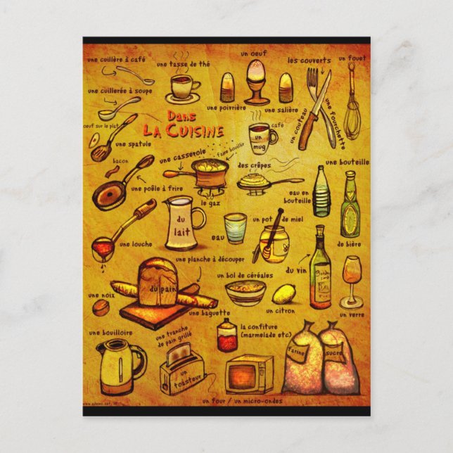 Dans La Cuisine - fransk-vokab-kort Vykort (Framsida)