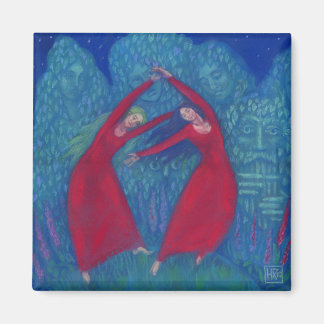 Dans på häxor, pastellmålning, fantasi magnet