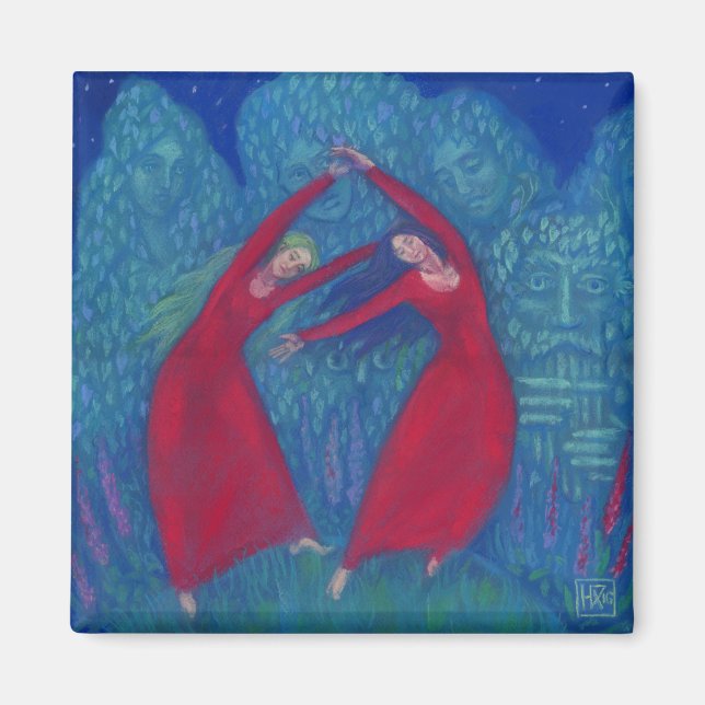 Dans på häxor, pastellmålning, fantasi magnet (Framsidan)