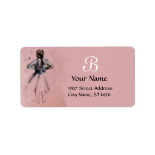 DANS-SKOLOR, BALLERINA BALLET DANCER I ROSA ADRESSETIKETT