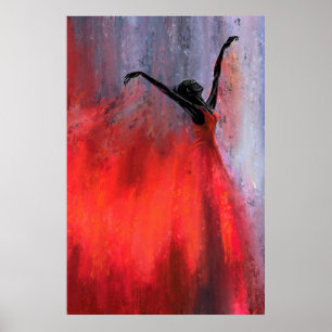 Dansa Dam i rött - Abstrakt Originalfärg Poster