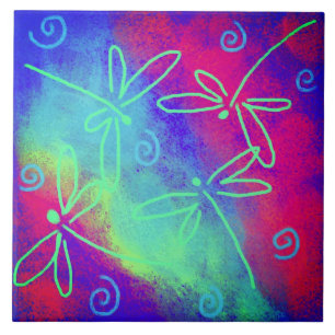 Dansa Dragonflies Abstrakt Painting Kakelplatta