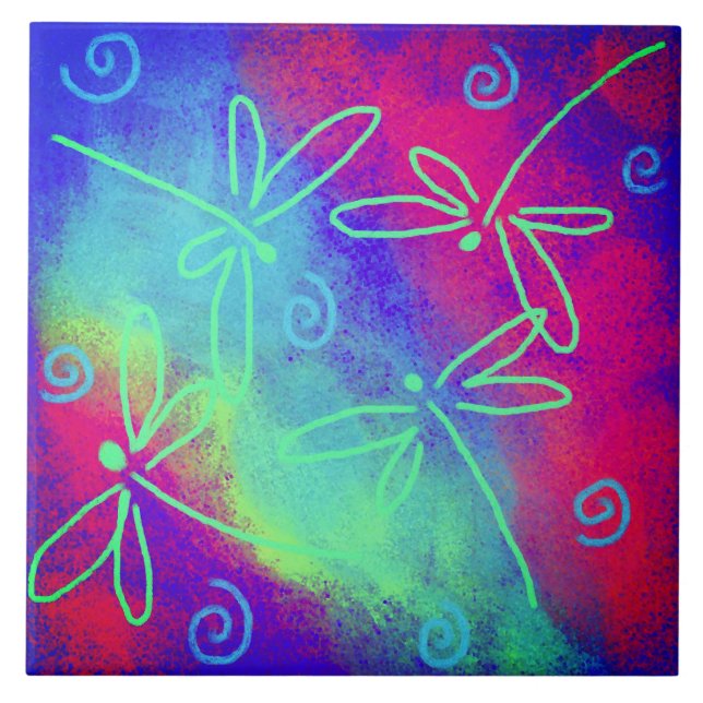 Dansa Dragonflies Abstrakt Painting Kakelplatta (Framsidan)