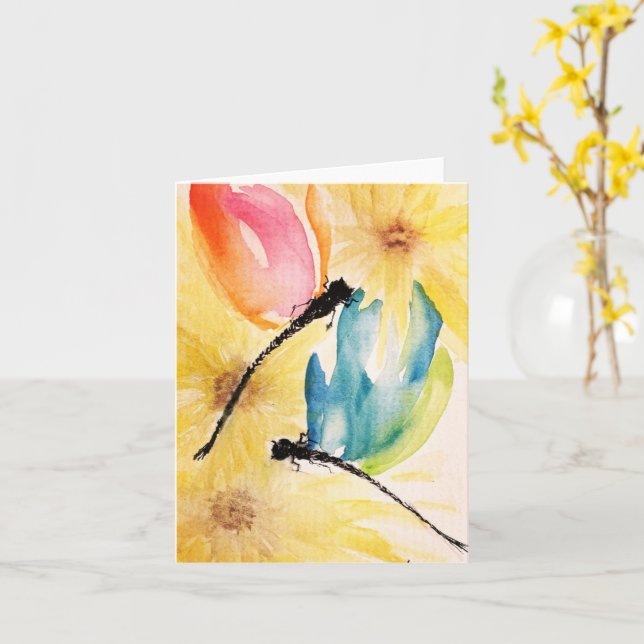 Dansa Dragonflies Blank Card Kort (Gul blomma)