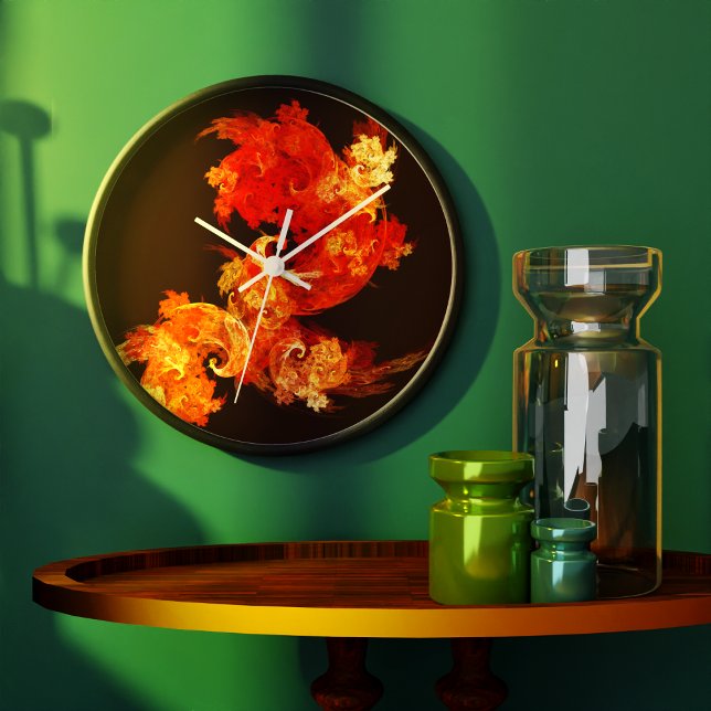 Dansa Firebird Abstrakt Art Round Stor Klocka (Dancing Firebirds Abstract Art Round Wall Clock)