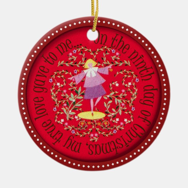 Dansa för nio damer julgransprydnad keramik (Framsidan)