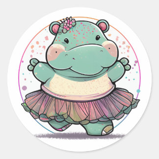 Dansa Hippo i en Tutu Classic Round Sticker Runt Klistermärke