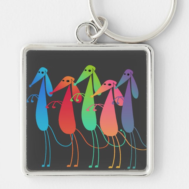 Dansa hundcongaen fodra Keychain Fyrkantig Silverfärgad Nyckelring (Framsidan)