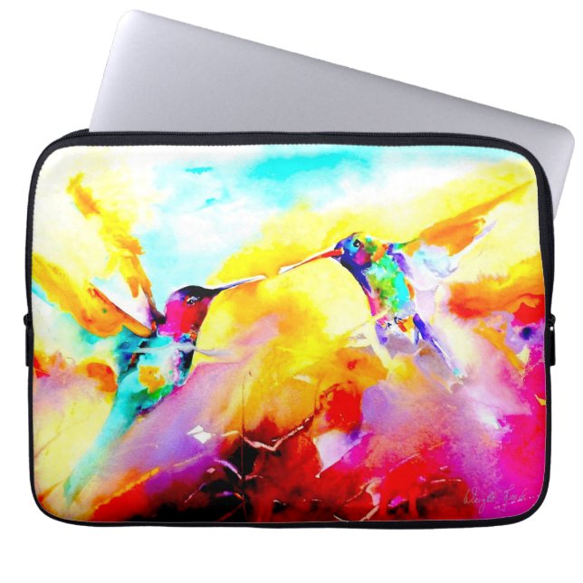 "Dansa i färg" Hummingbirdtryck Laptop Fodral (Framsidan)