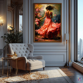Dansa kvinnor i blomstrande Red Dress Impressionis Poster