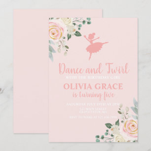 Dansa och snurra Blommig rosa balett födelsedag Inbjudningar