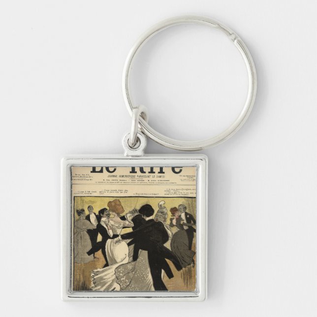 Dansa par fyrkantig silverfärgad nyckelring (Framsidan)