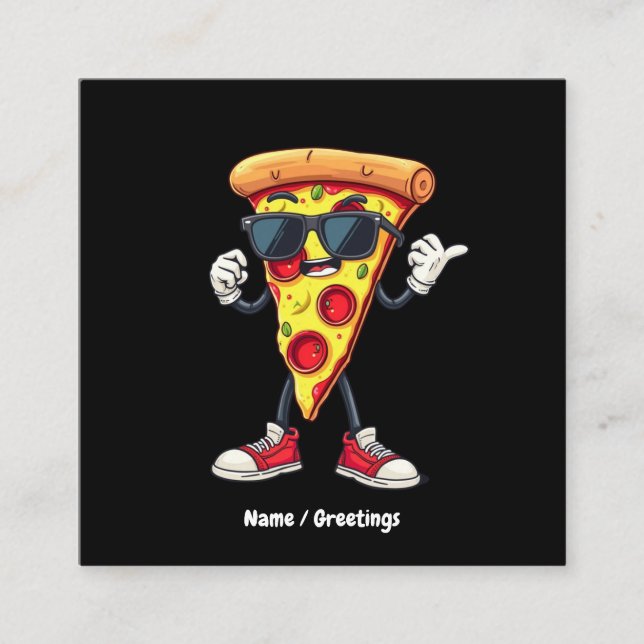 Dansa Pizza Slice A Playful & Delicious Design Fyrkantigt Visitkort (Framsida)