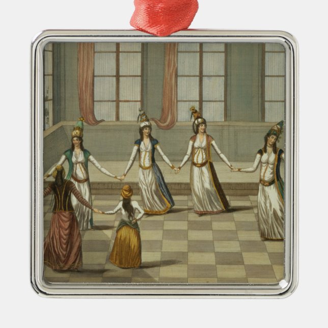 Dansa som är trendigt med de grekiska kvinnorna av julgransprydnad metall (Framsidan)