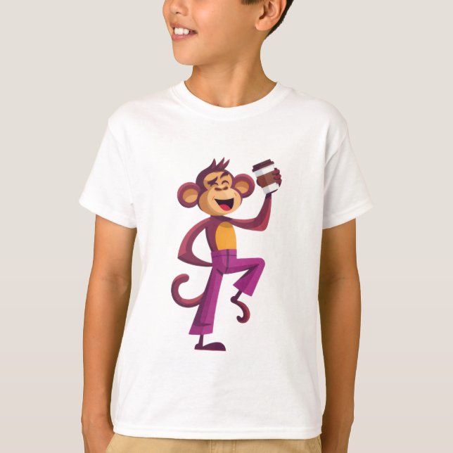 “Dansande apa med kaffe” T-shirt (Framsida)