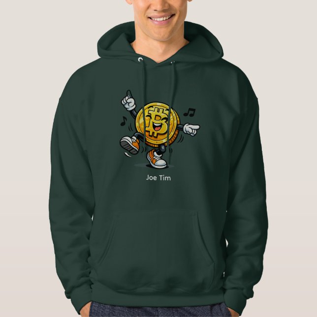 Dansande Bitcoin Cartoon Hoodie med namn (Framsida)
