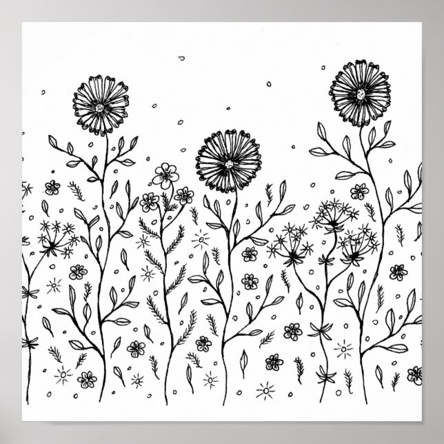 Dansande blommor bläck teckning poster (Framsidan)