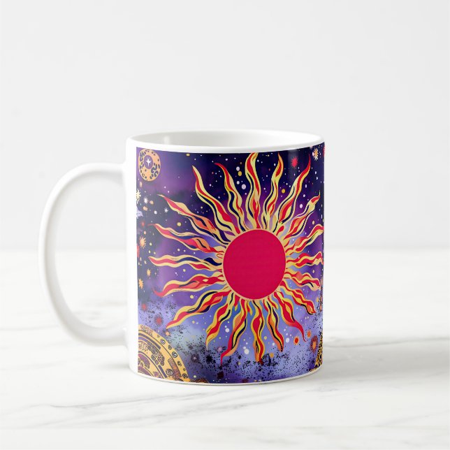 "Dansande eld på kosmos" Sol Kaffemugg (Vänster)