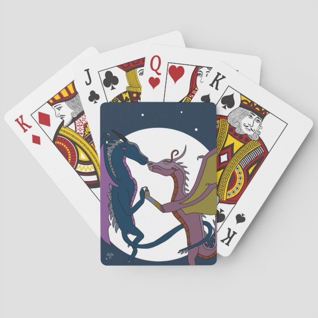 Dansande Fantasy Drakälskande Mystisk Illustration Casinokort (Baksidan)